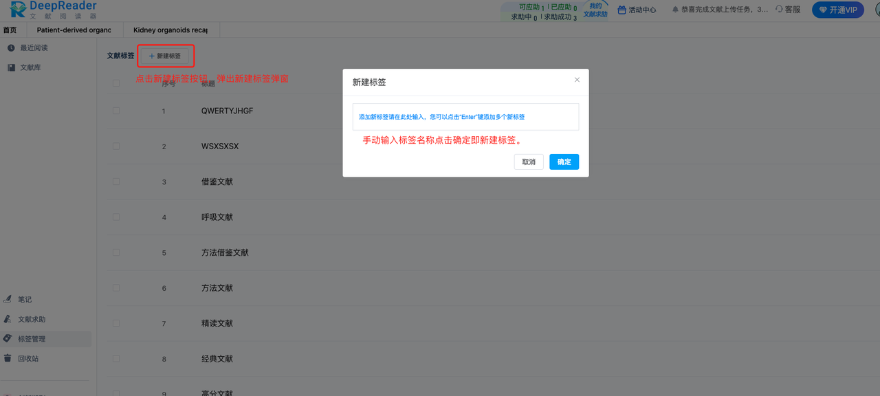 DeepReader文献阅读器新建标签