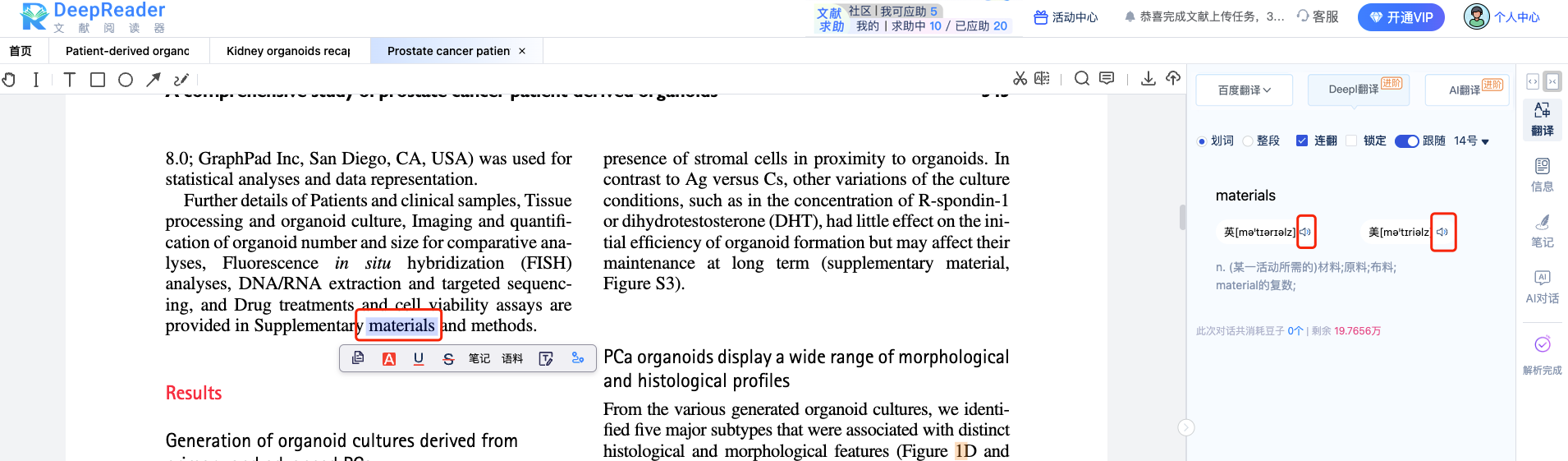DeepReader文献阅读器单词翻译