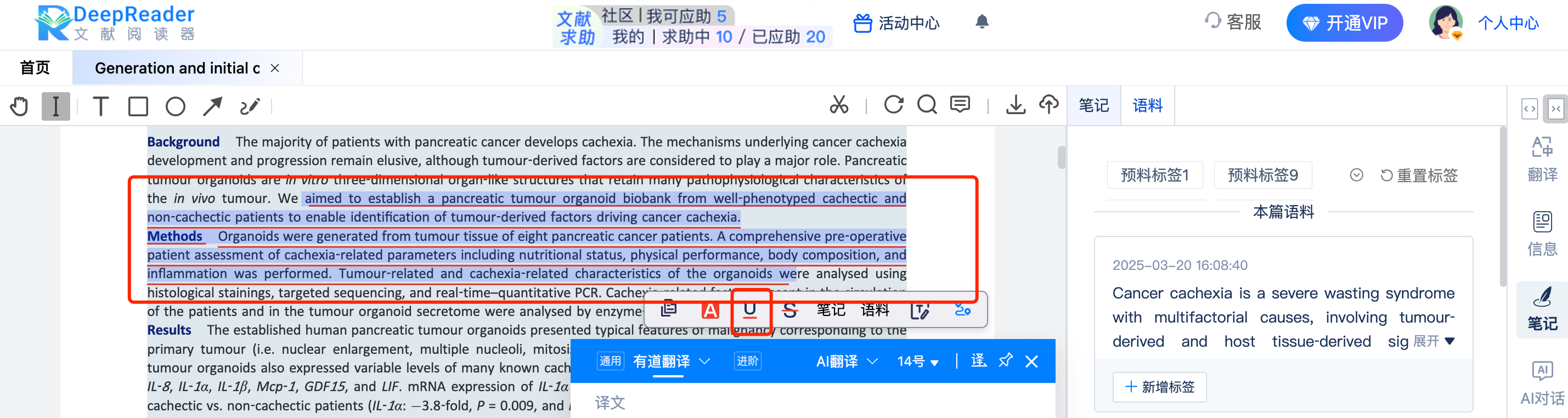 DeepReader文献阅读器下划线